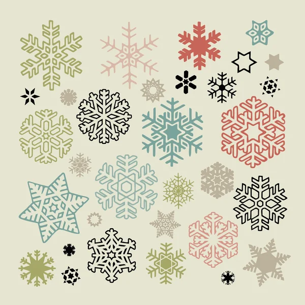 Conjunto de ícones coloridos de flocos de neve vetoriais no fundo bege — Vetor de Stock