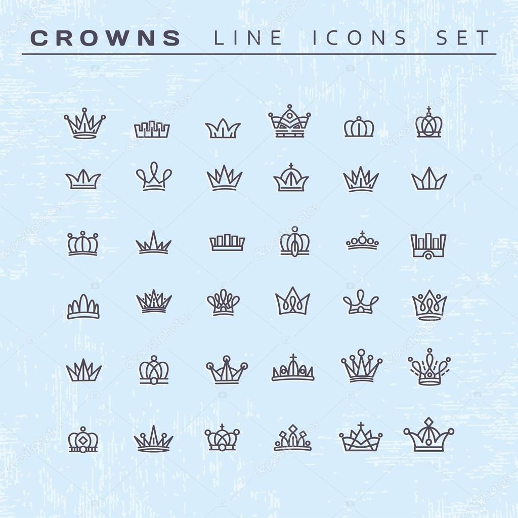 Vector heraldic elements design. Set of black line crowns
