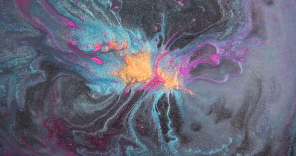 Kunstwerke Zum Mischen Flüssiger Farbe Mit Spritzer Und Wirbel — Stockvideo