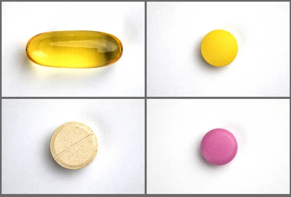 Круглые Таблетки Белом Фоне Концепция Здравоохранения — стоковое фото