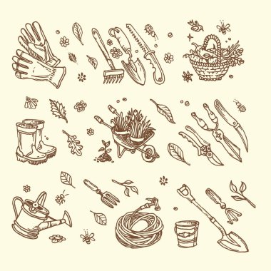 Büyük el yapımı bahçe malzemeleri seti.