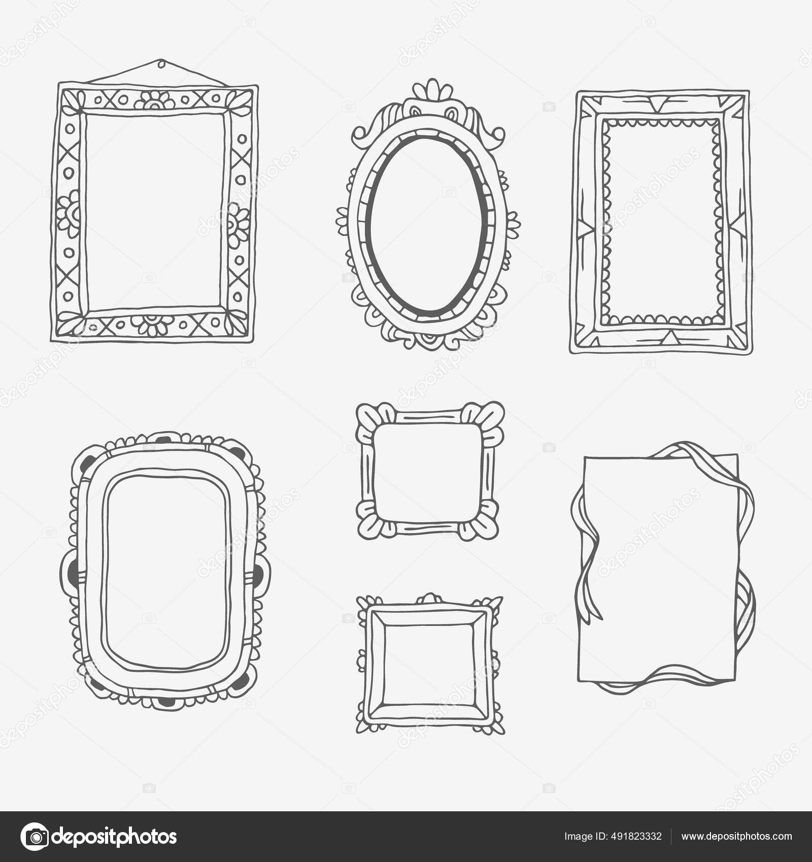Vintage Photo Frame Doodle Style Vector Hand Drawn Set Picture Stock vintage-photo-frame-doodle-style-vector-hand-drawn-set-picture-stock