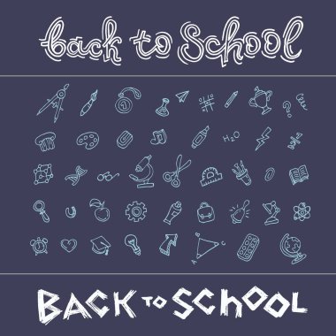 Okul konseptine geri dönelim. Eğitim karalama simgeleri.