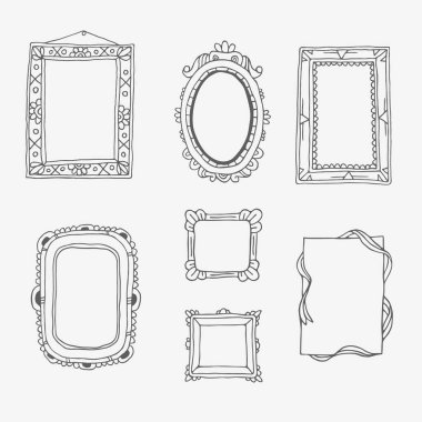Karalama tarzında eski bir fotoğraf çerçevesi. Resim çerçeveleriyle çizilmiş vektör eli.