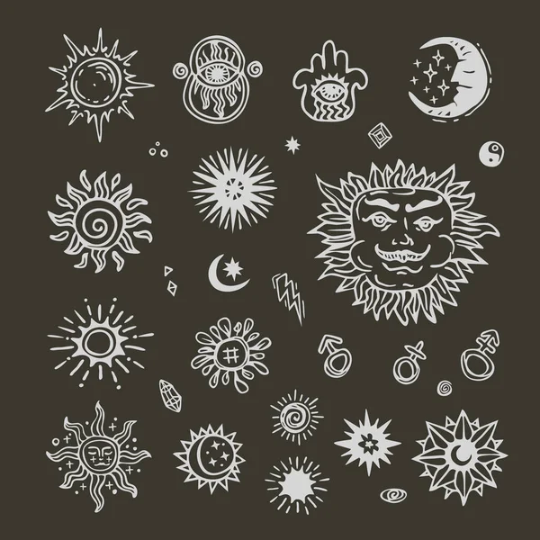 Ilustracja Pięknym Ręcznie Rysowane Symbol Słońca — Wektor stockowy