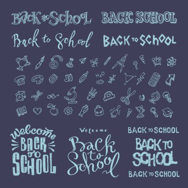 Okul konseptine geri dönelim. Eğitim karalama simgeleri.