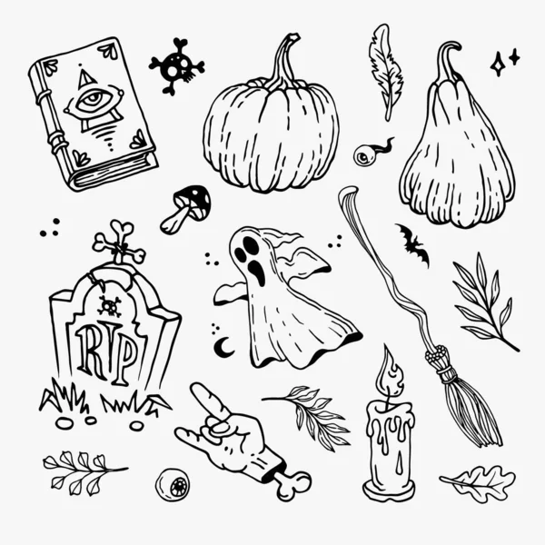 Halloween Kritzeleien Eingestellt Dekoration Für Halloween Und Okkultismus — Stockvektor