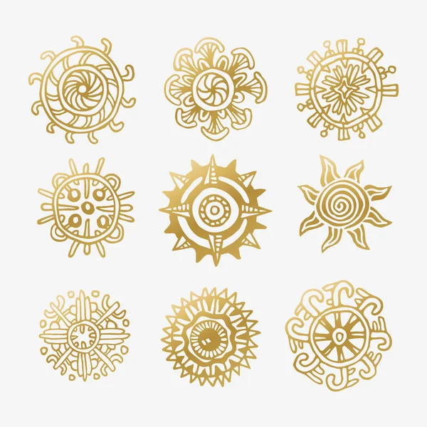 Sol Icono Conjunto Amarillo Sol Estrella Iconos Colección — Archivo Imágenes Vectoriales