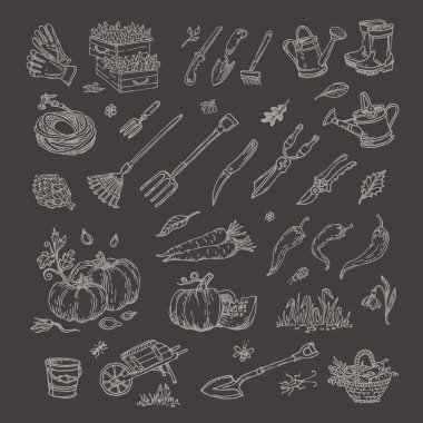 Büyük el yapımı bahçe malzemeleri seti.