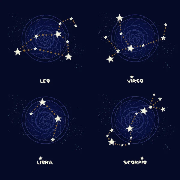 Zestaw Konstelacji Zodiaku Leo Virgo Libra Scorpio — Wektor stockowy