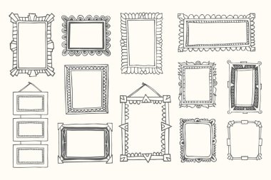Karalama tarzında eski bir fotoğraf çerçevesi. Resim çerçeveleriyle çizilmiş vektör eli.
