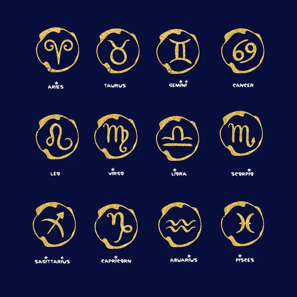 Conjunto Doze Constelações Círculo Zodiacal — Vetor de Stock
