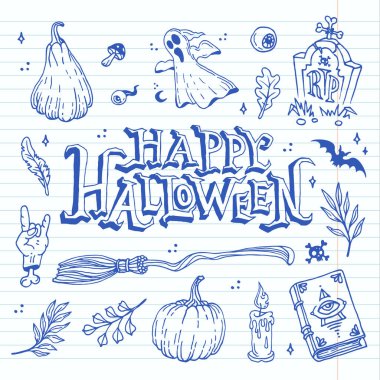 Cadılar Bayramı karalamaları seti. Cadılar Bayramı ve okült için dekorasyon.