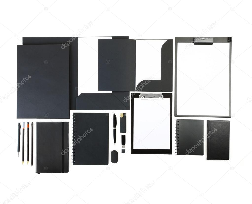 Elements of corporate identity, black corporate identity, black design elements, set to accommodate corporate identity, collection of corporate identity, isolated on white background