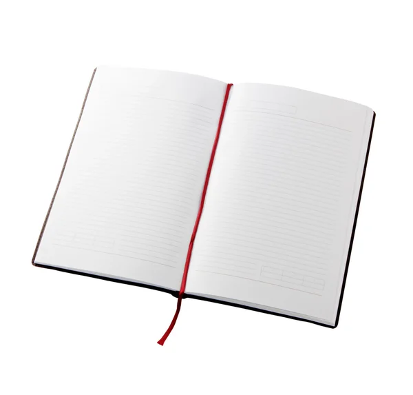 Offenes Blankobuch mit Linien, rotes Lesezeichen — Stockfoto