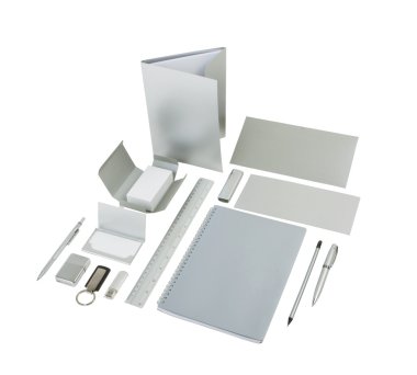 Beyaz arkaplanda izole edilmiş gümüşi şirket kimliği