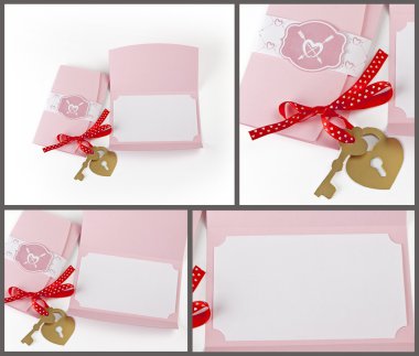 Romantik tasarım üzerine beyaz ayarla. Kartpostallar, invitati için kullanılmak üzere