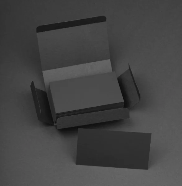 Gray business cards in the gray box. — Stock Photo, Image