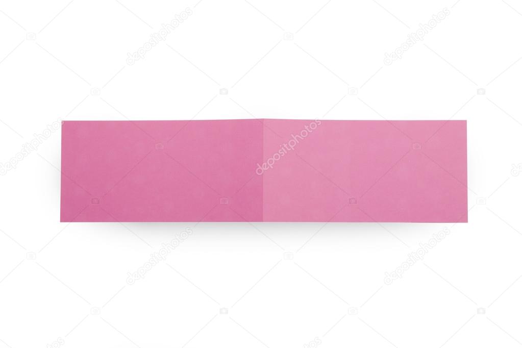 Two fold pink flyers or leaflets on white.