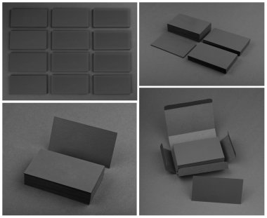 Kartvizit siyah arka plan üzerine kümesi.