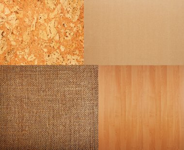 Collection of textures backgrounds - burlap, cork, timber, corru clipart