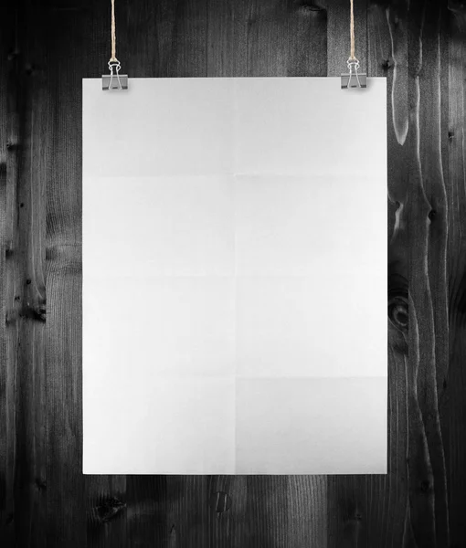 White poster on a wood wall. — Stock Photo, Image