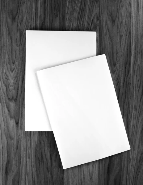 Blank flyer poster on wood to replace your design. — Stock Photo, Image