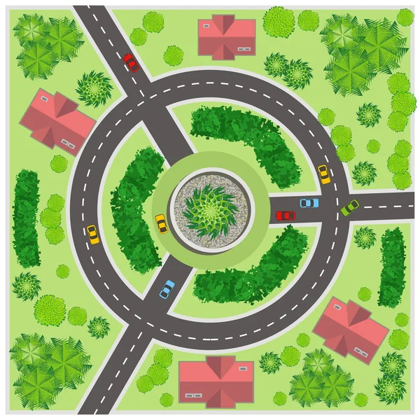 Crossroads köyde. Üstten Görünüm. Vektör çizim.