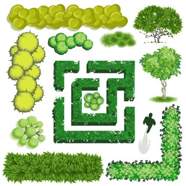 Trees and bush item top view for landscape design, vector icon. clipart