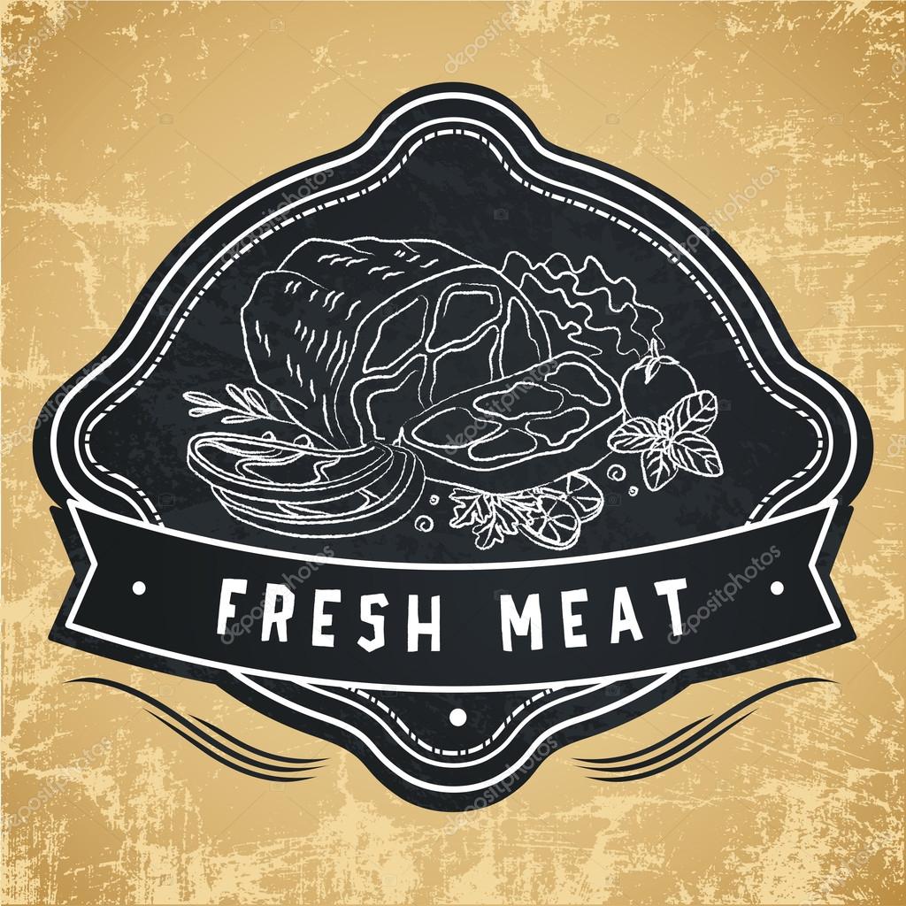 Label for restaurant, cafe, bar or grocery store. Food shop drawing