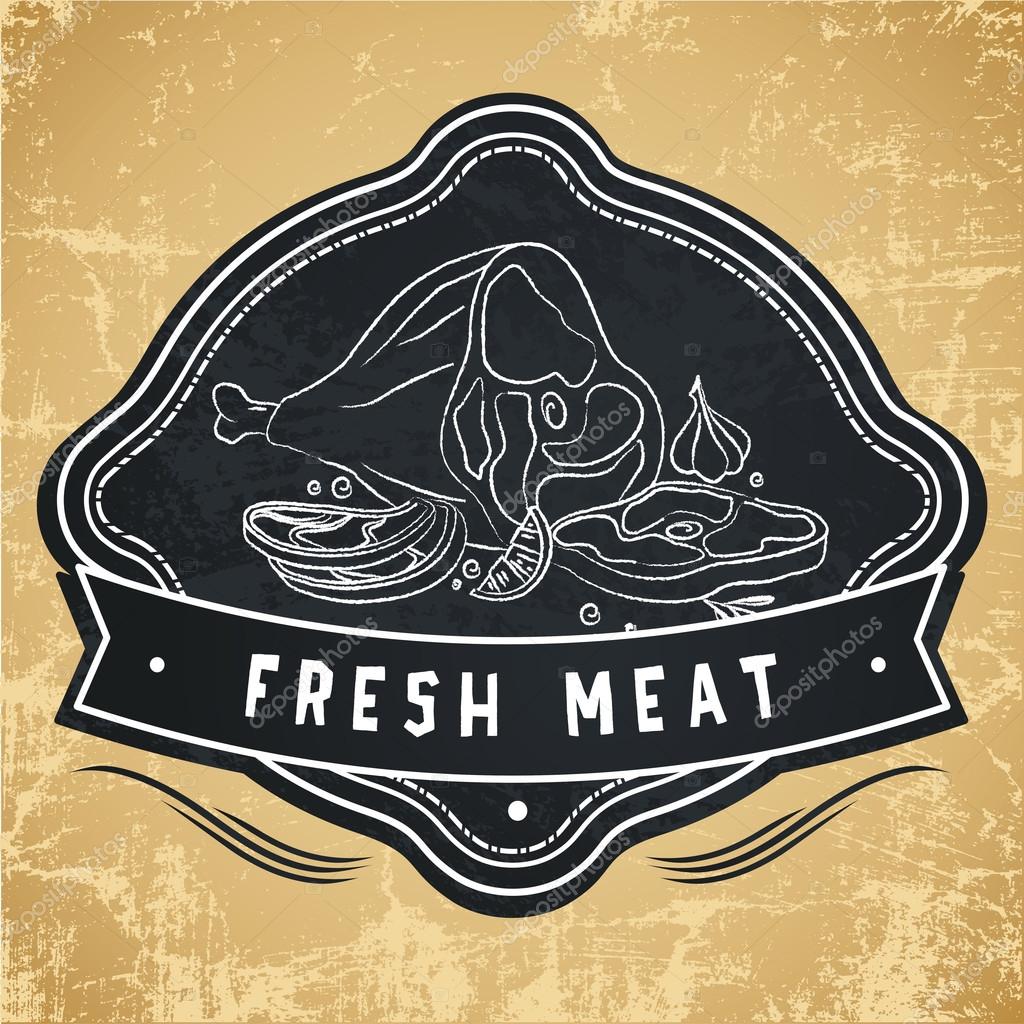 Label for restaurant, cafe, bar or grocery store. Food shop drawing