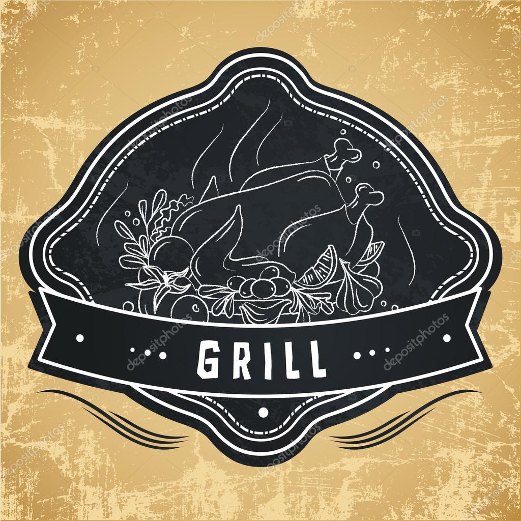 Label for restaurant, cafe, bar or grocery store. Food shop drawing