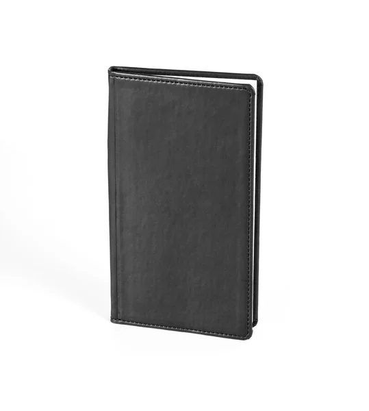 Black notebook in leather cover on white background. — Stock Photo, Image