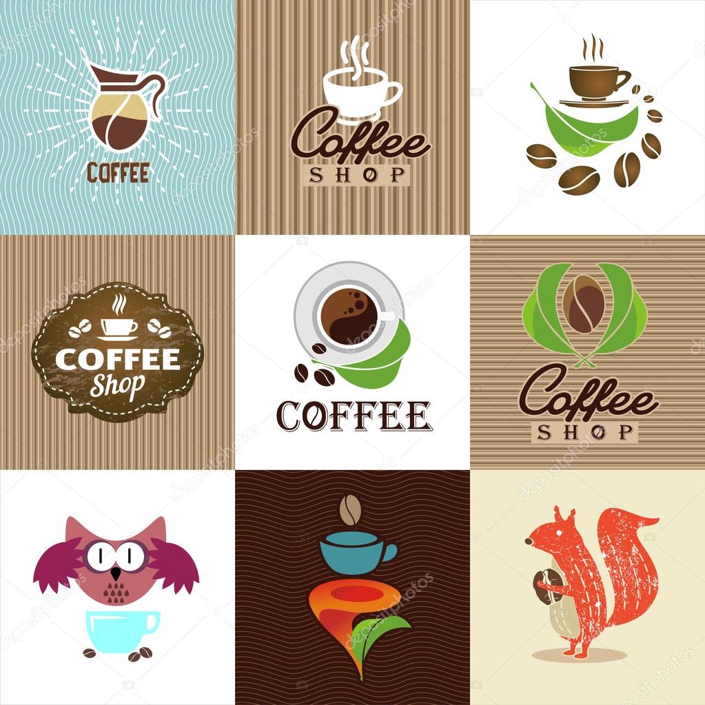 Set of Vector Coffee Elements and Accessories. Illustration can be used as Logo or Icon.