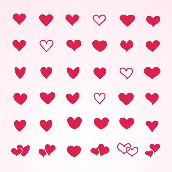 Vektor-Set roter Herzen in verschiedenen Formen und Stilen. — Stockvektor