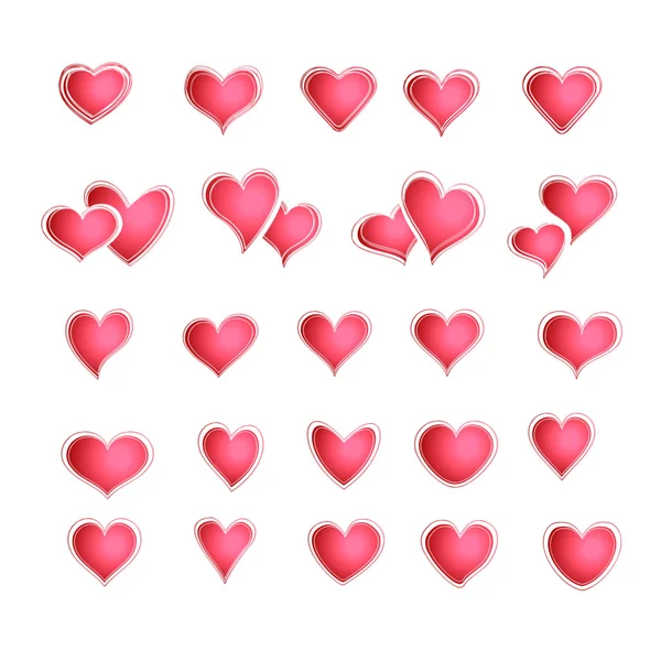 Conjunto vectorial de corazones rojos en diferentes formas y estilos . — Vector de stock