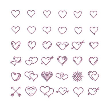 Kalp Icon Set. Vektör romantik sembolleri. Doğrusal sanat.