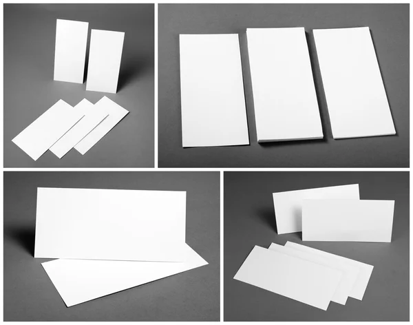 Set di volantini bianchi vuoti su sfondo grigio. Progettazione dell'identità. Volantino Mockup. Modelli aziendali — Foto Stock