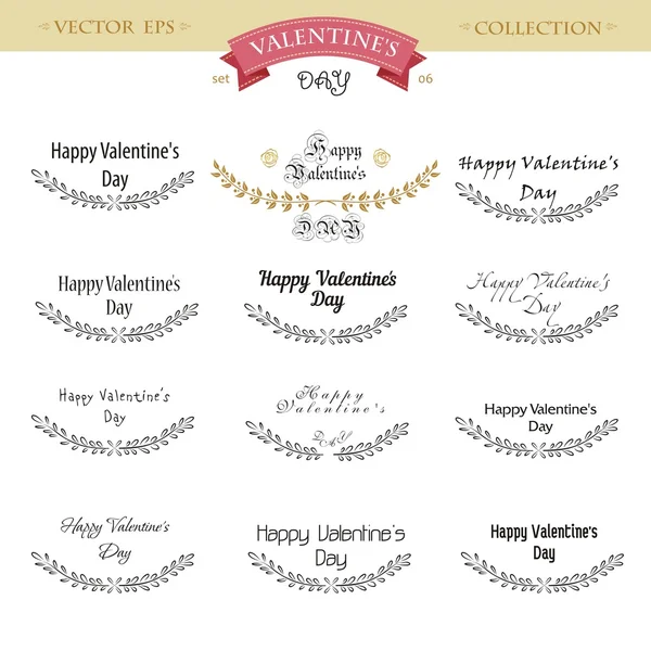 Valentine`s Day Lettering Design Set. Calligraphic design elements. Vector illustration. — Stock Vector