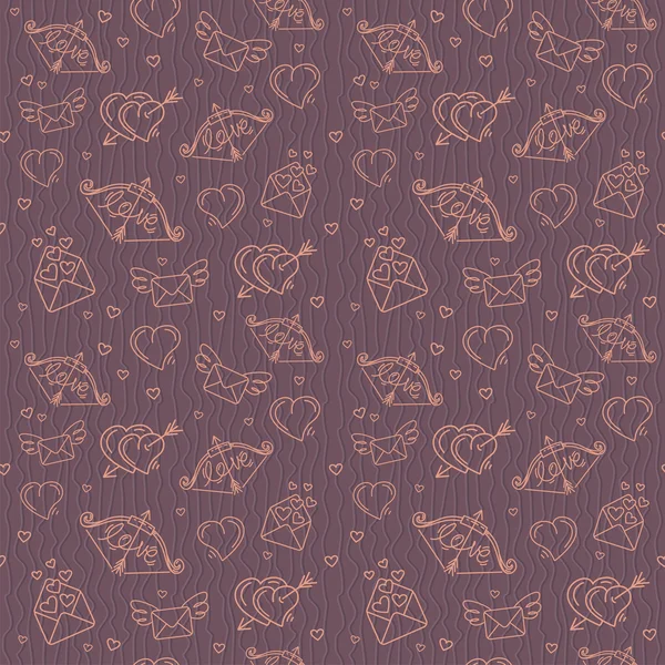 Seamless pattern for valentine's day with hearts, bows, envelopes, hearts, etc. — Stockvector