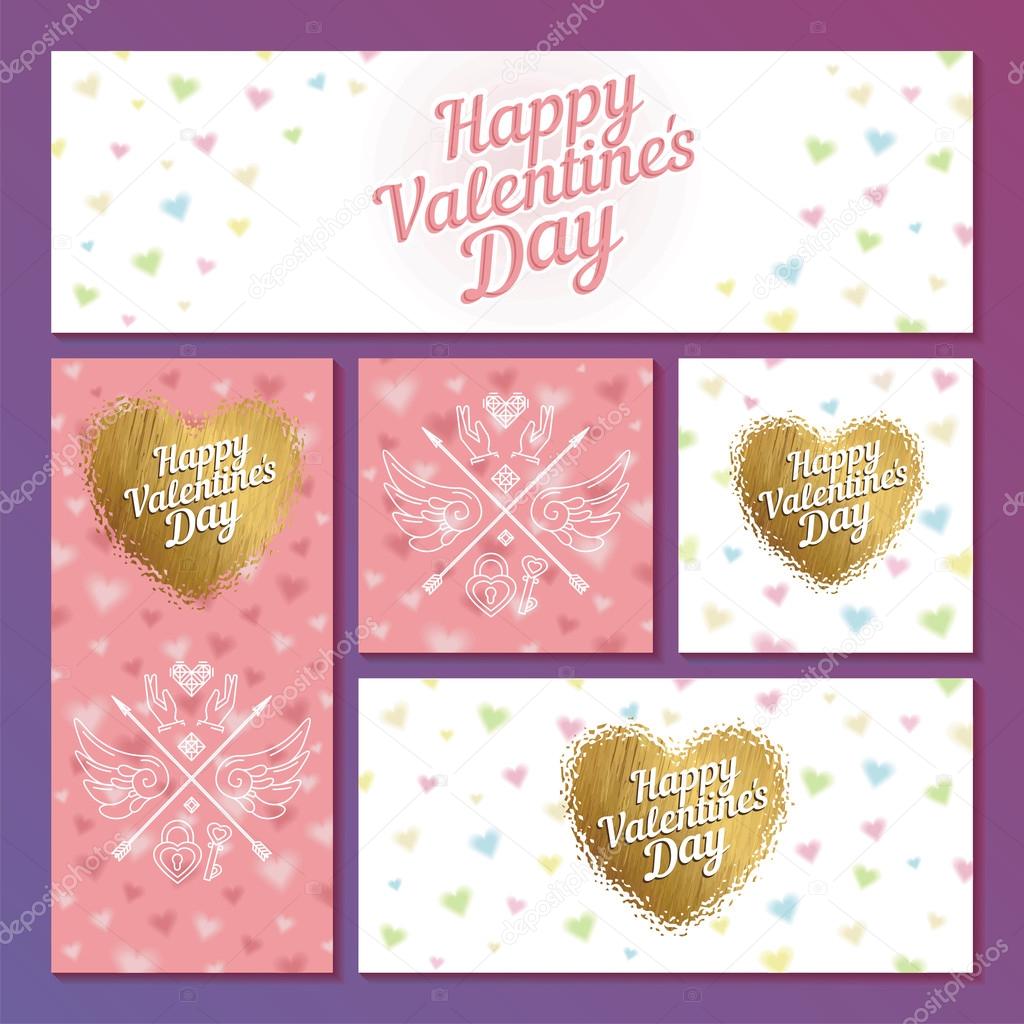 Set of Valentine's Day cards with hearts and arrows. For greeting card, poster, menu, party invitation, web banners, gift wrapping paper