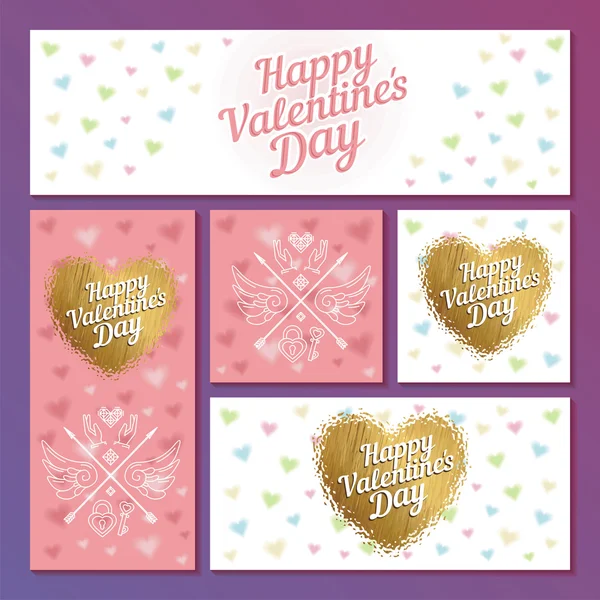 Conjunto de tarjetas de San Valentín con corazones y flechas. Para tarjeta de felicitación, póster, menú, invitación a la fiesta . — Vector de stock