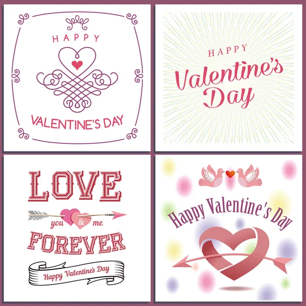 Jogo de dia de Valentim feliz - emblemas e cartões. Conceito Valentine. Dia dos Namorados convite design . — Vetor de Stock