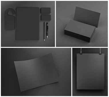 Boş gri Kırtasiye mock-up şablon gri arka plan üzerinde. 