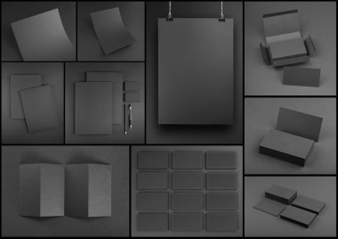 Boş gri Kırtasiye mock-up şablon gri arka plan üzerinde.