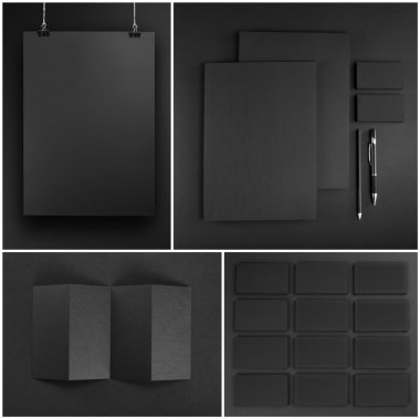 Boş gri Kırtasiye mock-up şablon gri arka plan üzerinde.