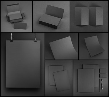 Boş gri Kırtasiye mock-up şablon gri arka plan üzerinde.