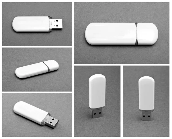 Set di memoria chiavetta USB su sfondo grigio . — Foto Stock