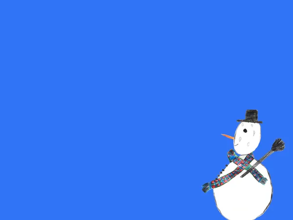 Таяние снеговика - дети рисуют на голубом фоне — стоковое фото