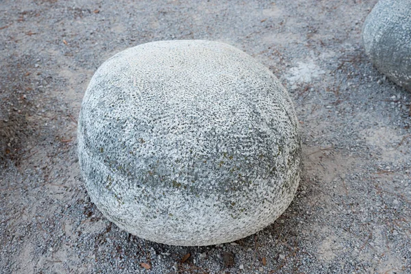 One Big Carved Stone Ball Shaped Dirty Grey Ground — Stock Photo, Image